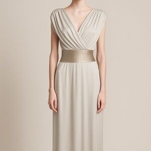 Tadashi Shoji V Neck Sequin Waist Formal Gown Flatters All Shapes